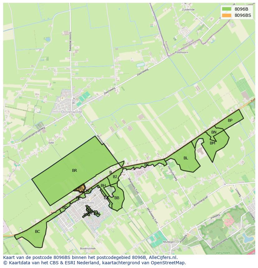 Afbeelding van het postcodegebied 8096 BS op de kaart.