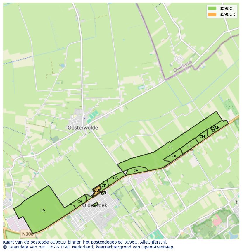 Afbeelding van het postcodegebied 8096 CD op de kaart.