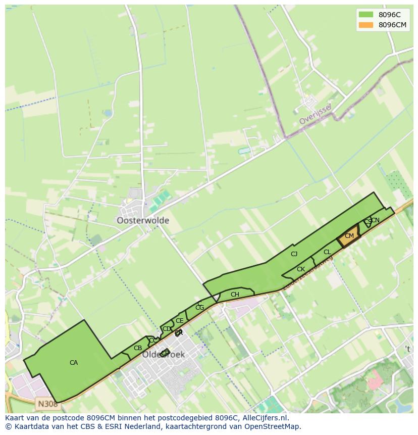 Afbeelding van het postcodegebied 8096 CM op de kaart.