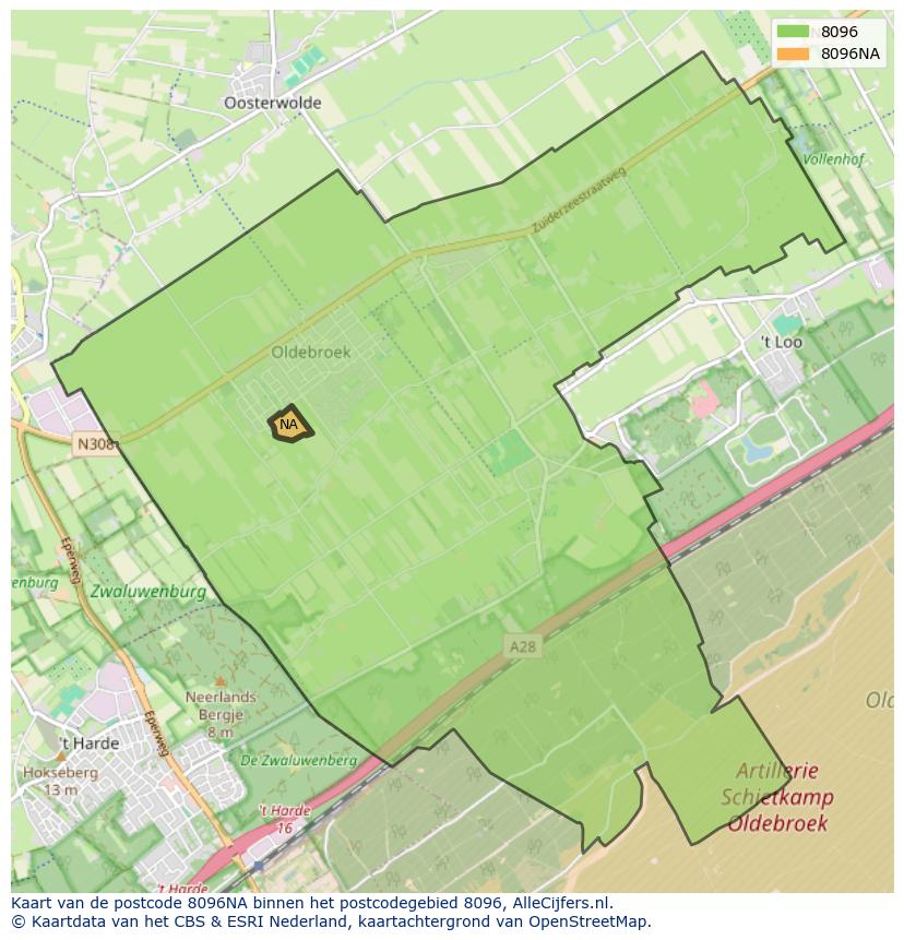 Afbeelding van het postcodegebied 8096 NA op de kaart.