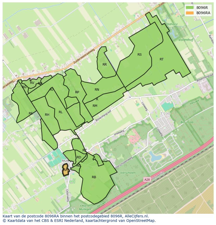 Afbeelding van het postcodegebied 8096 RA op de kaart.