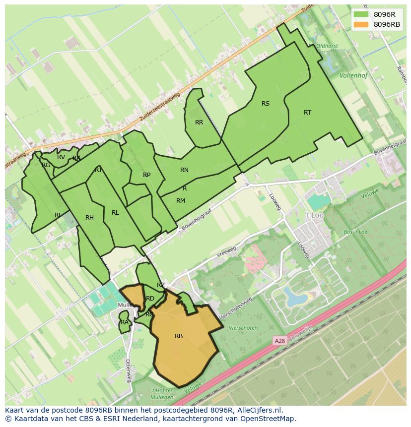 Afbeelding van het postcodegebied 8096 RB op de kaart.