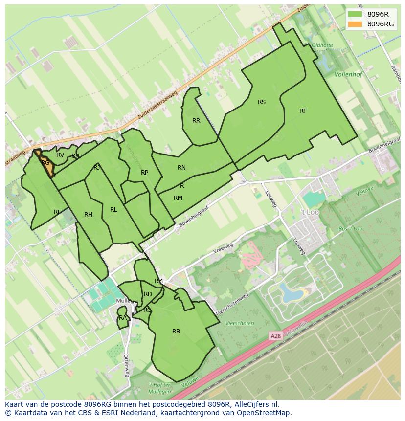 Afbeelding van het postcodegebied 8096 RG op de kaart.
