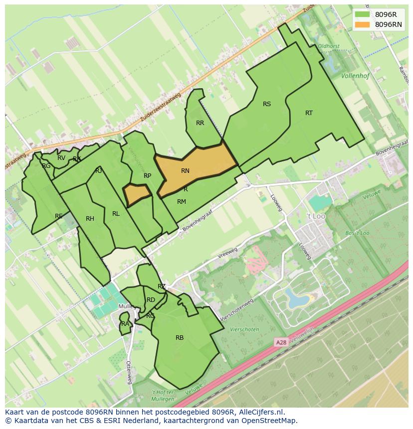 Afbeelding van het postcodegebied 8096 RN op de kaart.