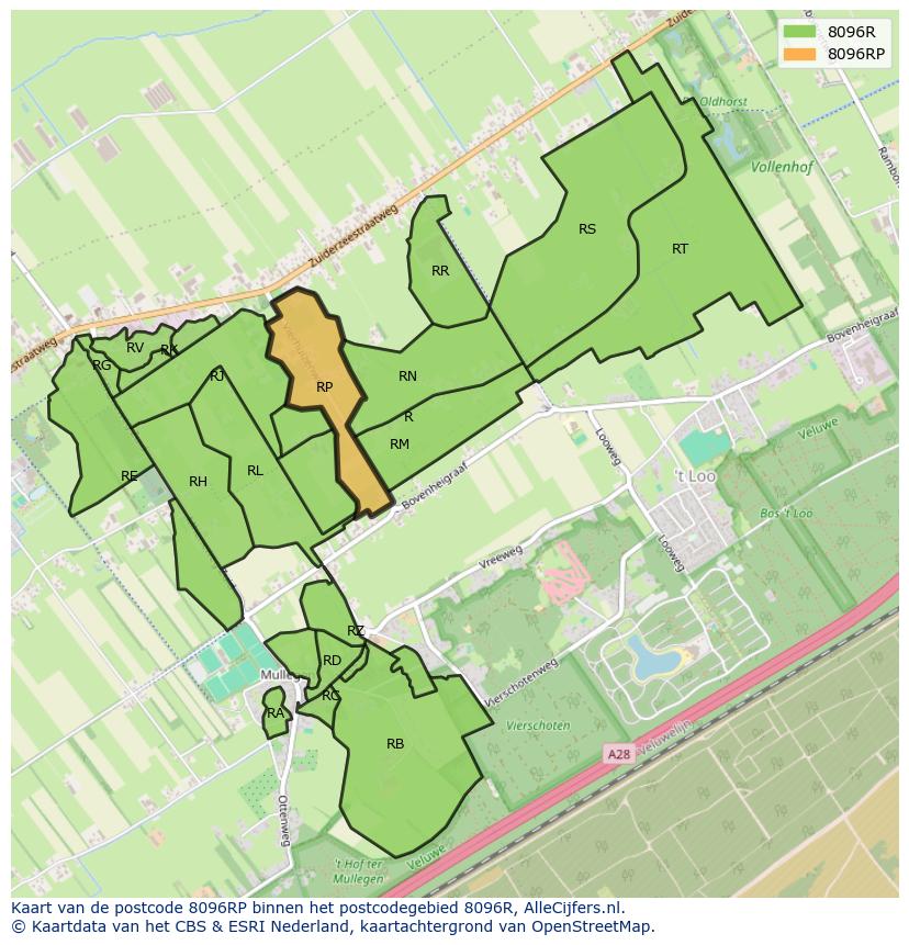 Afbeelding van het postcodegebied 8096 RP op de kaart.