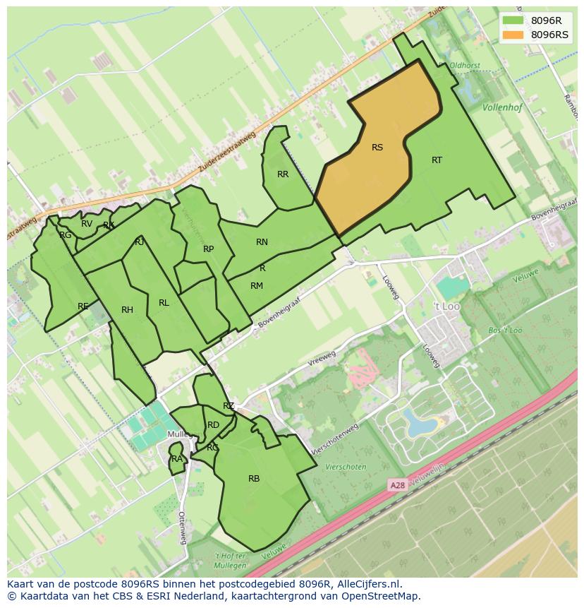 Afbeelding van het postcodegebied 8096 RS op de kaart.