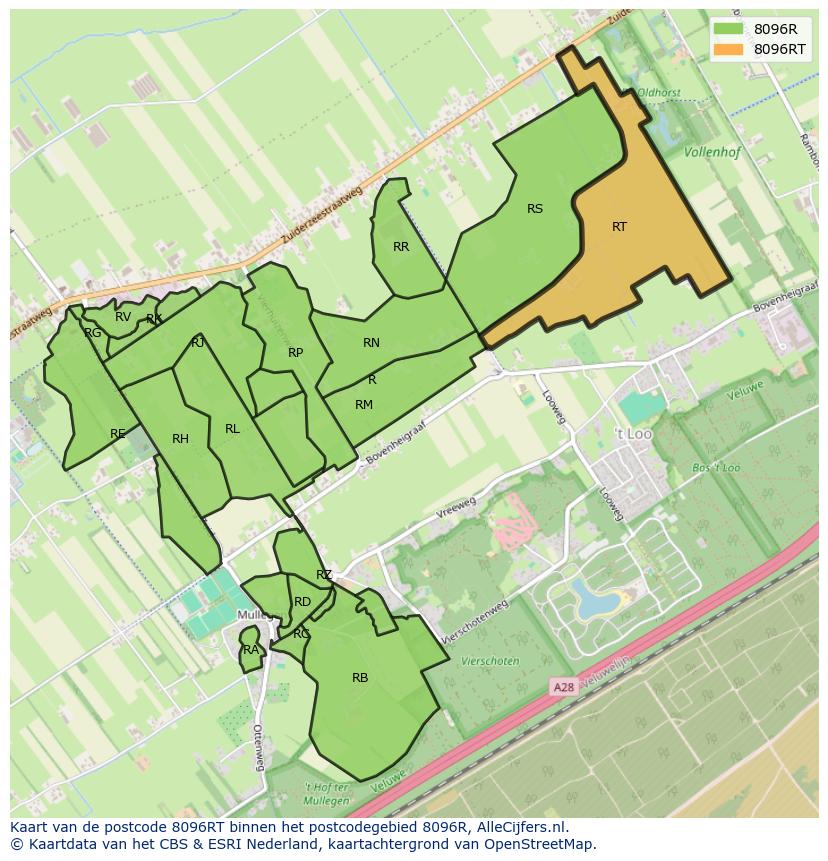 Afbeelding van het postcodegebied 8096 RT op de kaart.