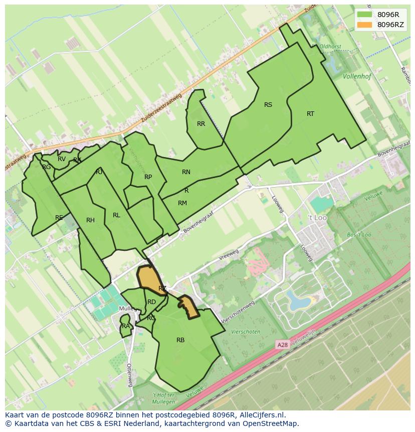 Afbeelding van het postcodegebied 8096 RZ op de kaart.