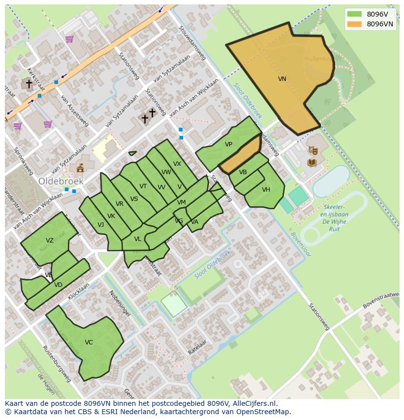 Afbeelding van het postcodegebied 8096 VN op de kaart.