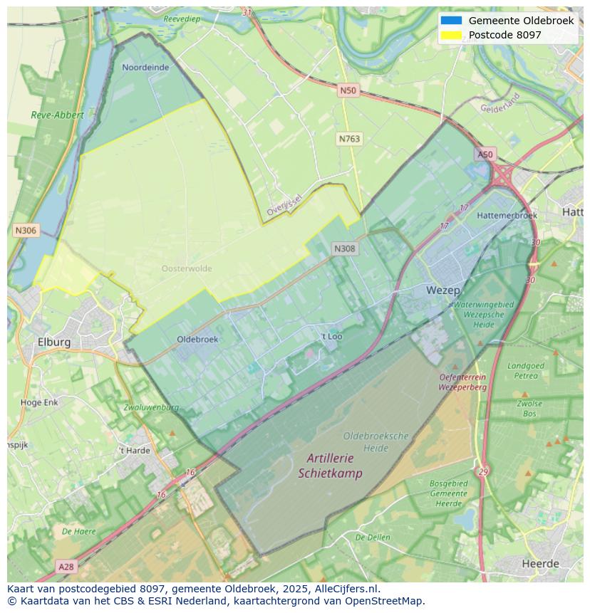 Afbeelding van het postcodegebied 8097 op de kaart.