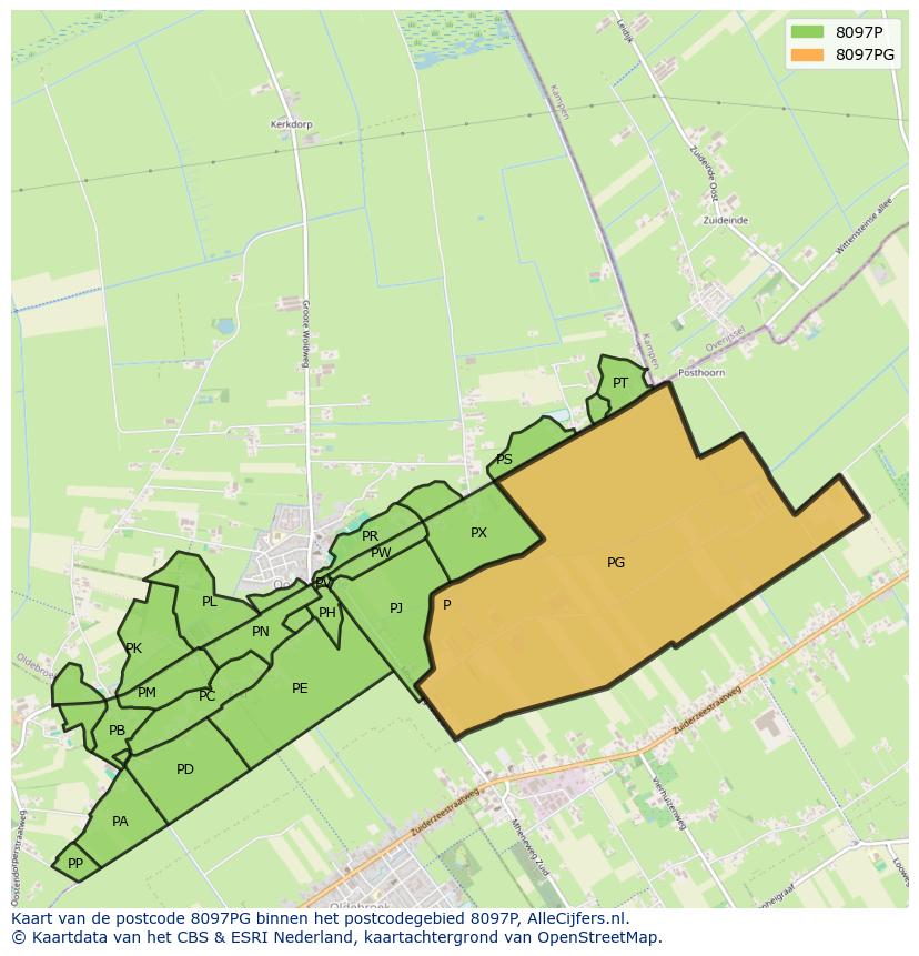 Afbeelding van het postcodegebied 8097 PG op de kaart.