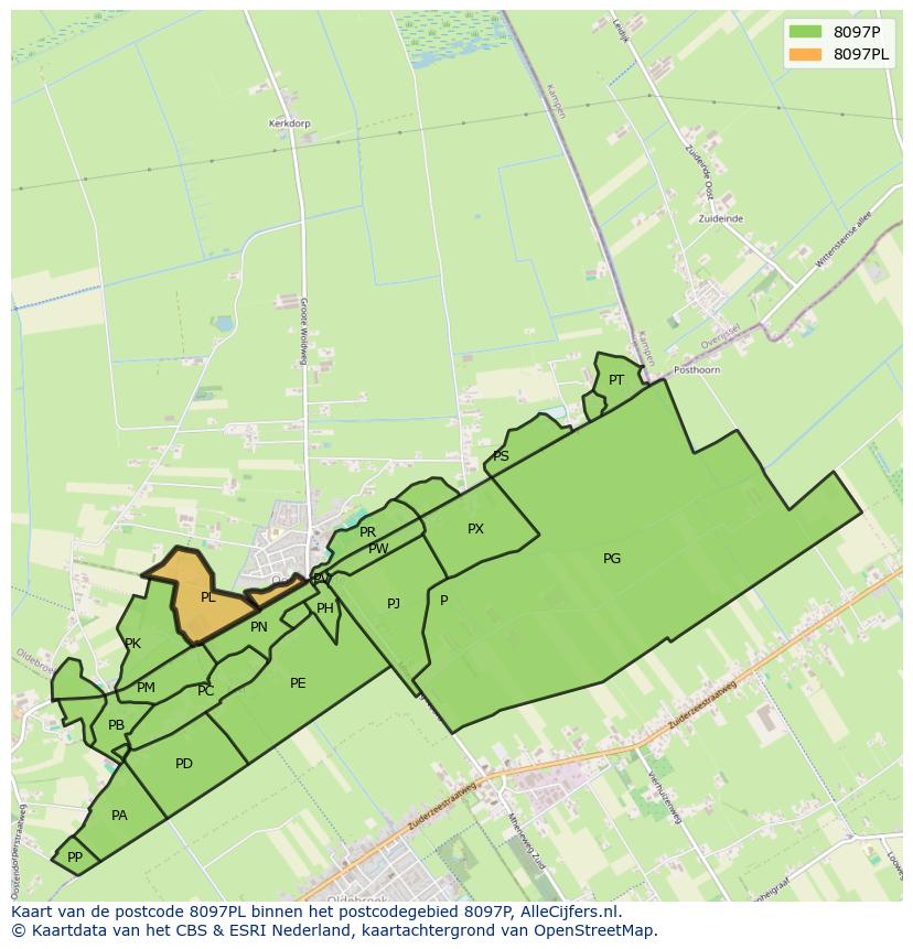 Afbeelding van het postcodegebied 8097 PL op de kaart.