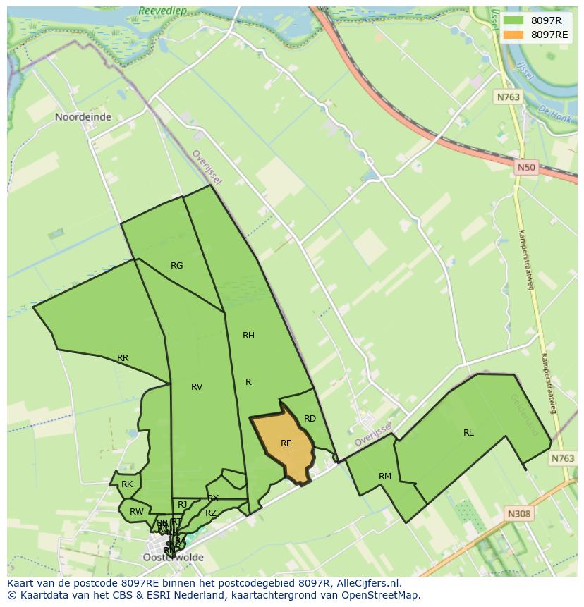 Afbeelding van het postcodegebied 8097 RE op de kaart.
