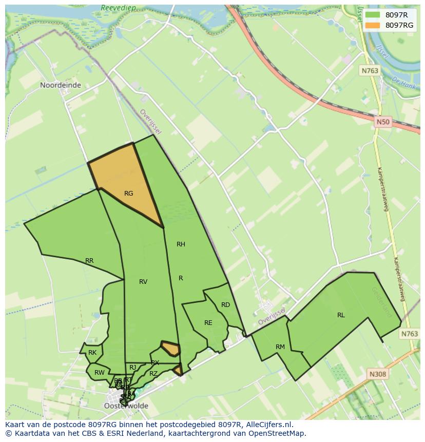 Afbeelding van het postcodegebied 8097 RG op de kaart.
