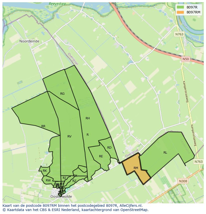 Afbeelding van het postcodegebied 8097 RM op de kaart.