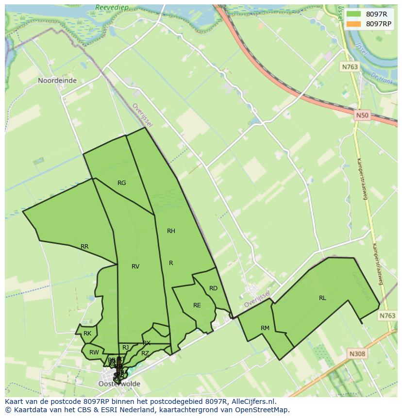 Afbeelding van het postcodegebied 8097 RP op de kaart.
