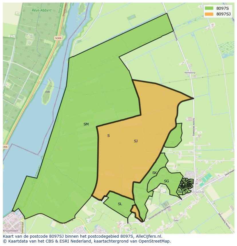 Afbeelding van het postcodegebied 8097 SJ op de kaart.