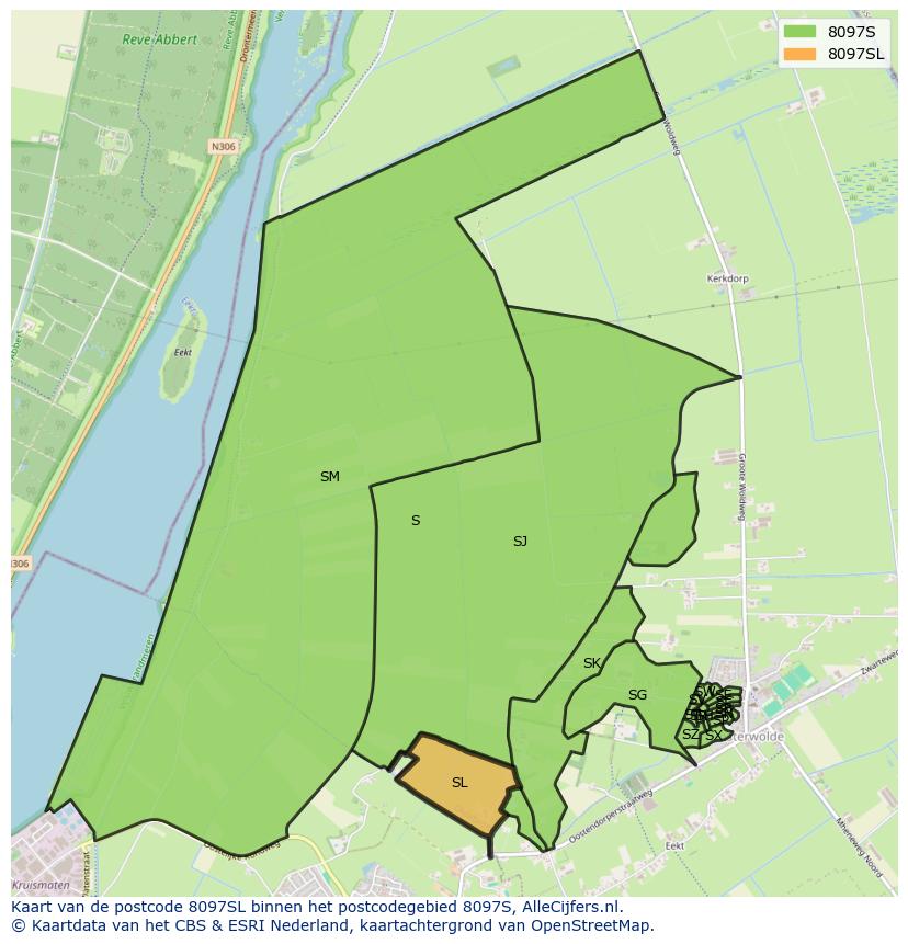 Afbeelding van het postcodegebied 8097 SL op de kaart.