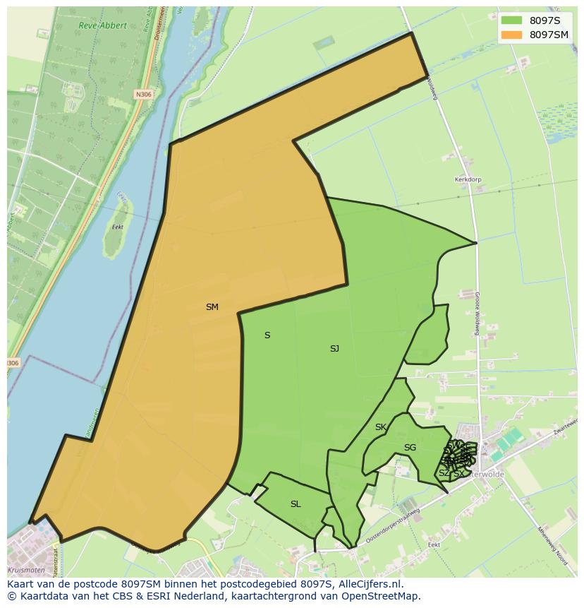Afbeelding van het postcodegebied 8097 SM op de kaart.