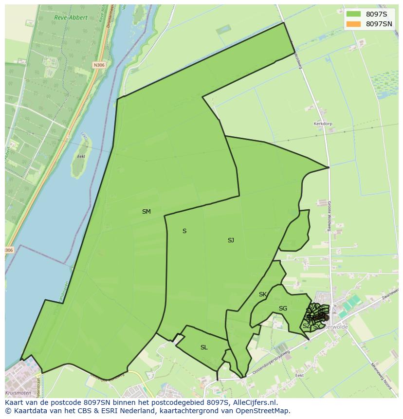 Afbeelding van het postcodegebied 8097 SN op de kaart.