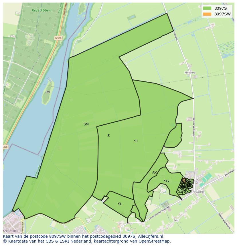 Afbeelding van het postcodegebied 8097 SW op de kaart.