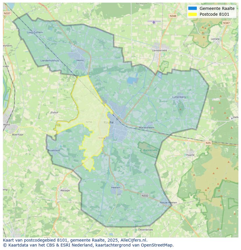 Afbeelding van het postcodegebied 8101 op de kaart.