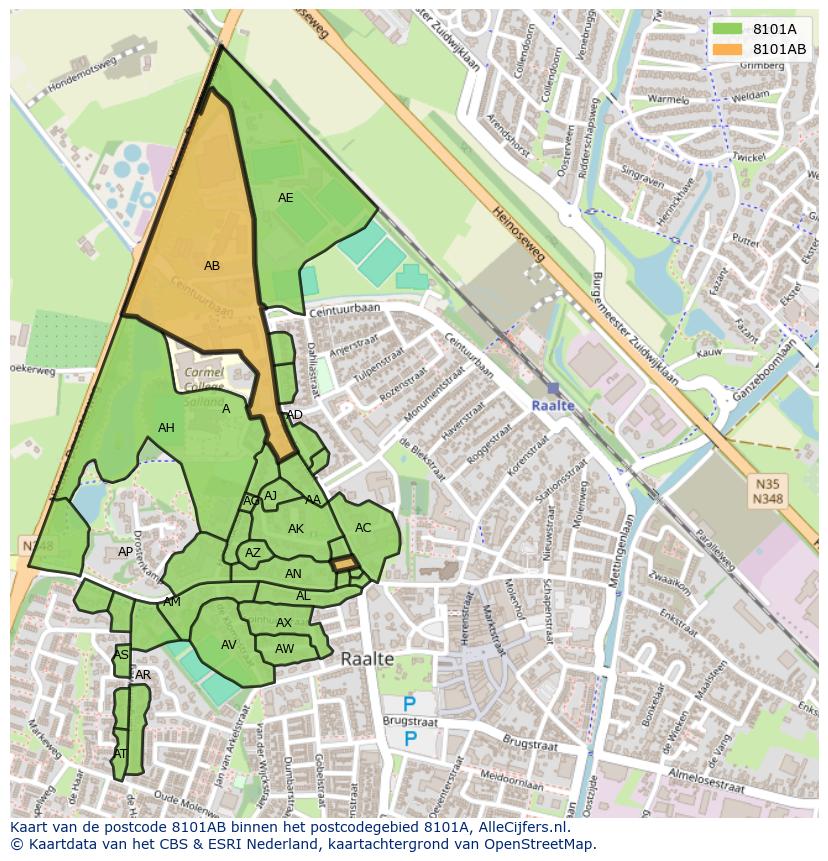Afbeelding van het postcodegebied 8101 AB op de kaart.