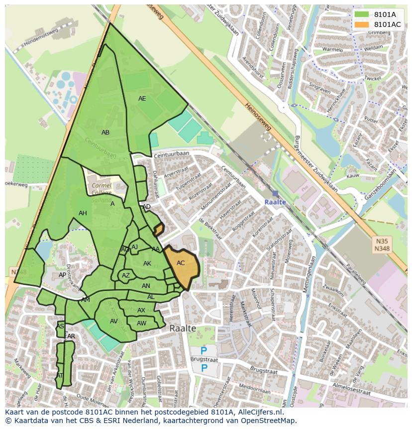 Afbeelding van het postcodegebied 8101 AC op de kaart.