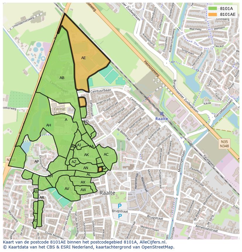 Afbeelding van het postcodegebied 8101 AE op de kaart.