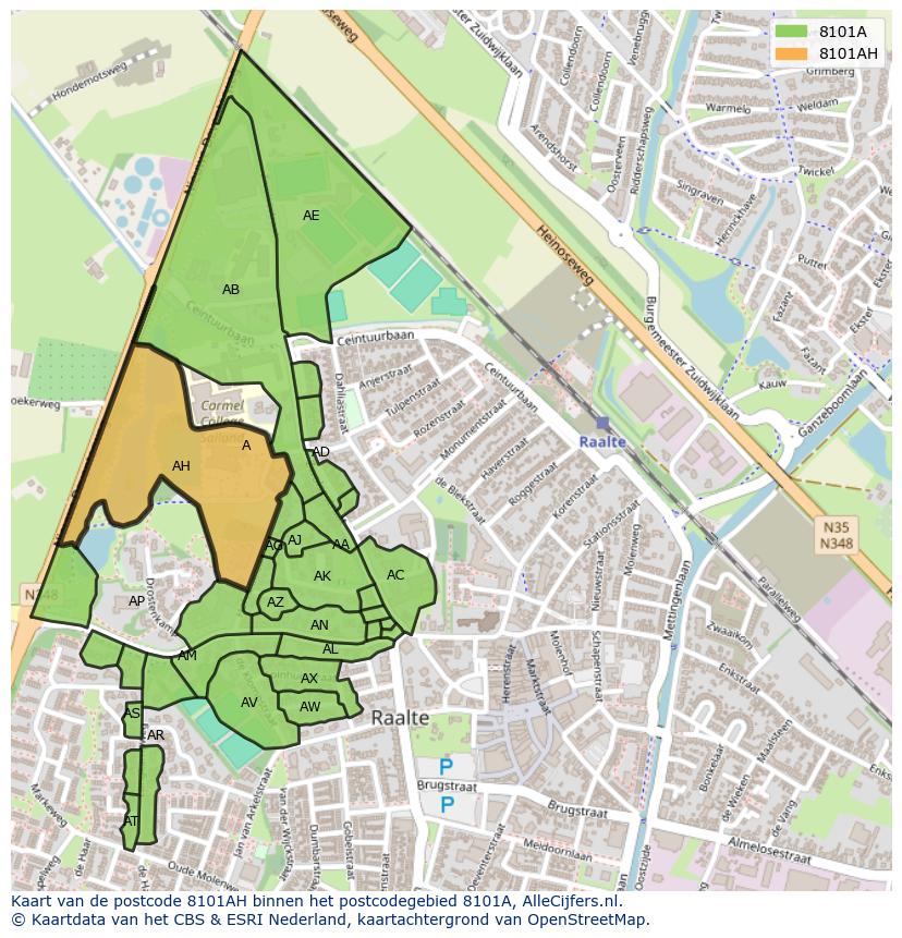 Afbeelding van het postcodegebied 8101 AH op de kaart.