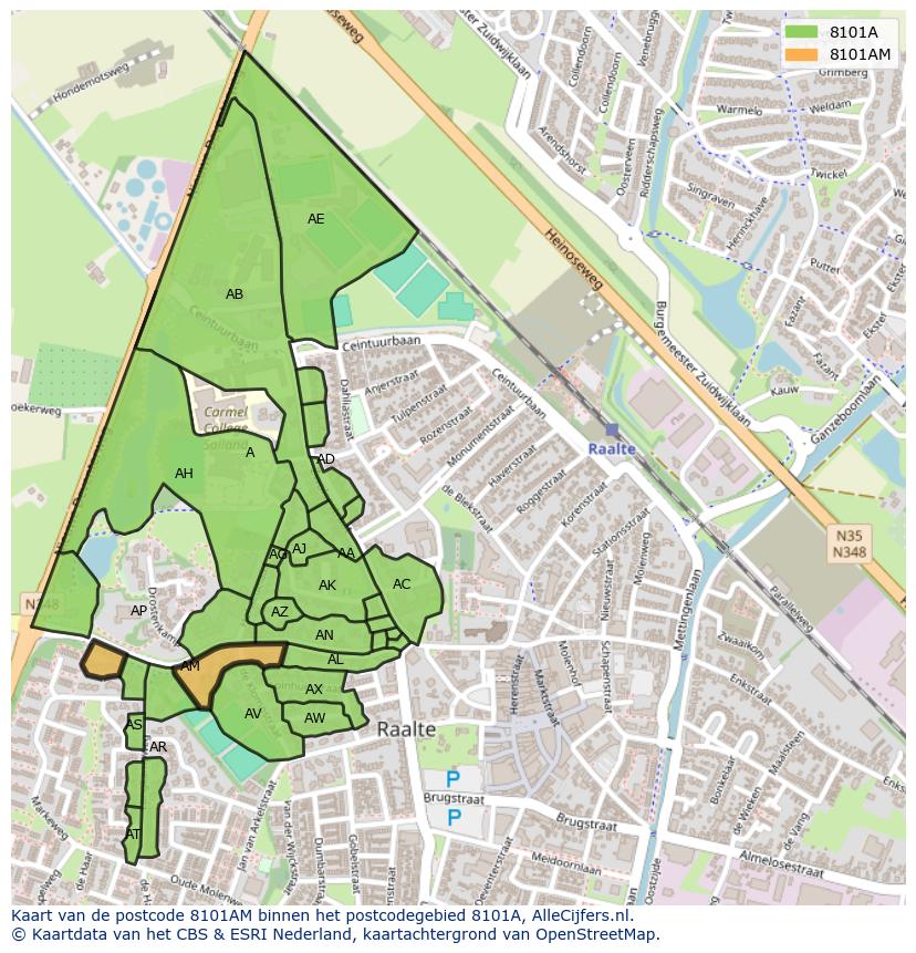 Afbeelding van het postcodegebied 8101 AM op de kaart.