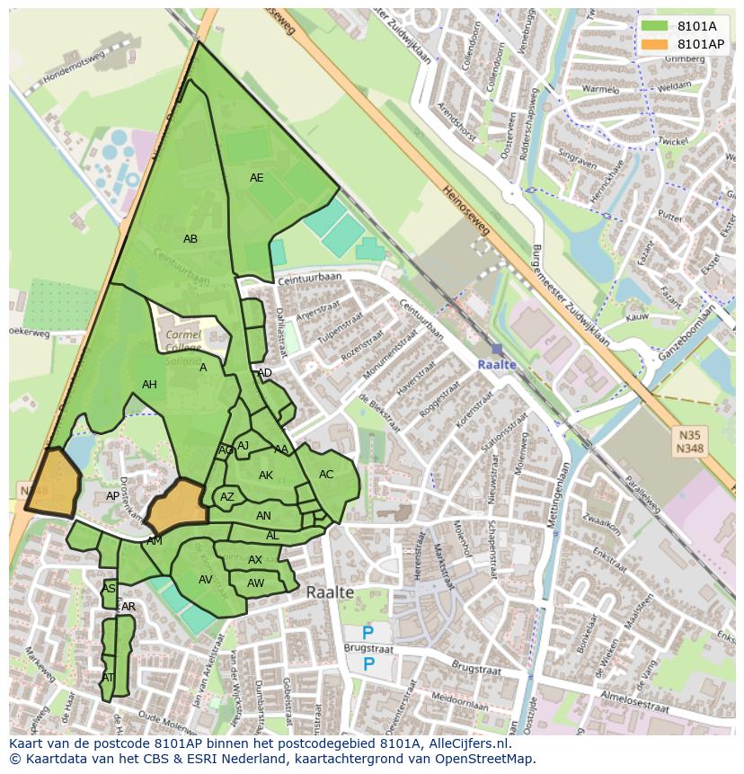 Afbeelding van het postcodegebied 8101 AP op de kaart.