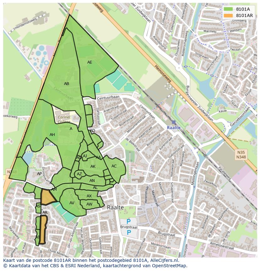 Afbeelding van het postcodegebied 8101 AR op de kaart.
