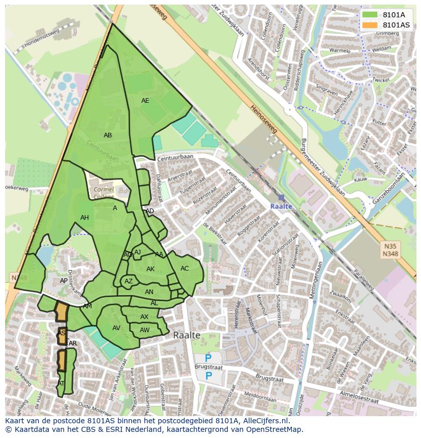 Afbeelding van het postcodegebied 8101 AS op de kaart.
