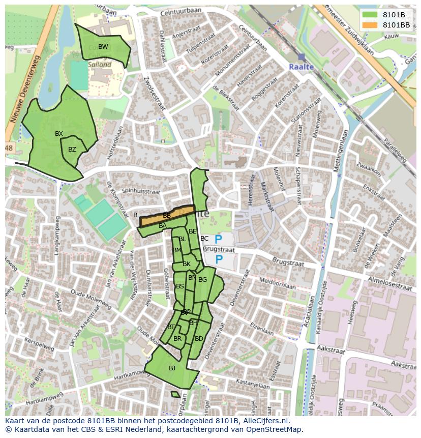 Afbeelding van het postcodegebied 8101 BB op de kaart.