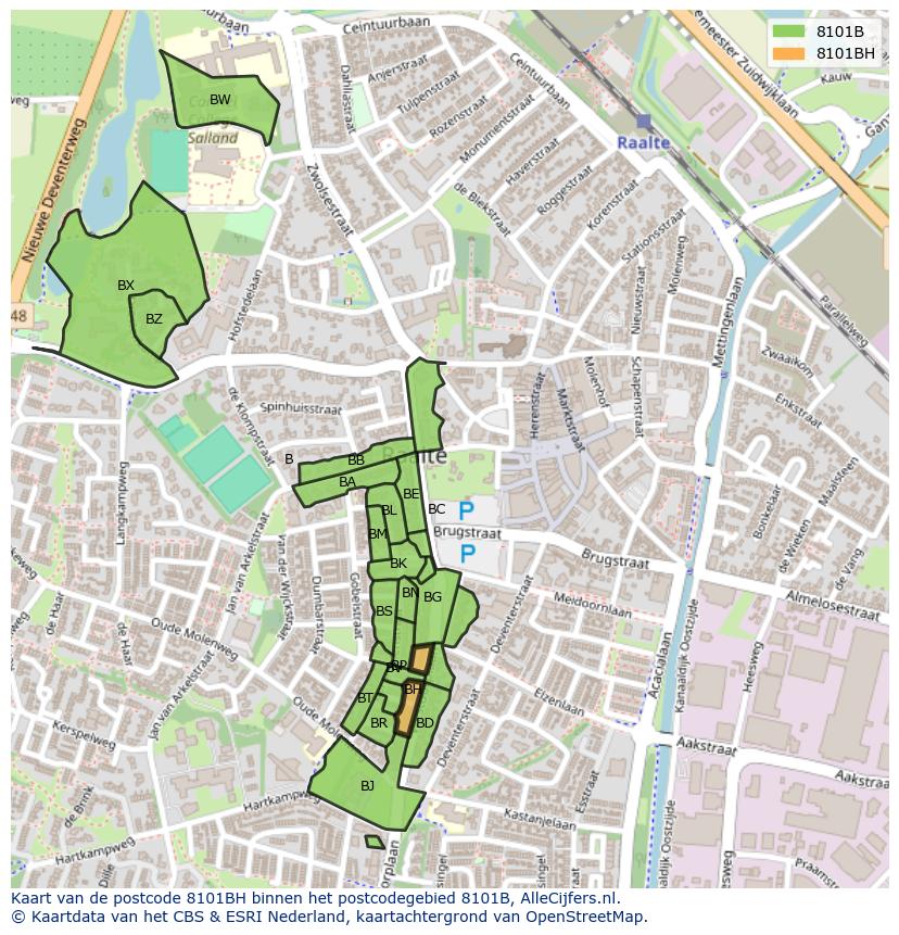Afbeelding van het postcodegebied 8101 BH op de kaart.
