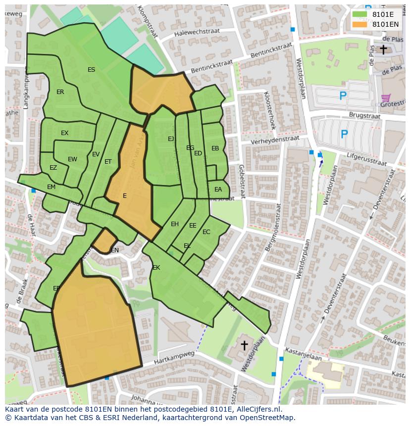 Afbeelding van het postcodegebied 8101 EN op de kaart.