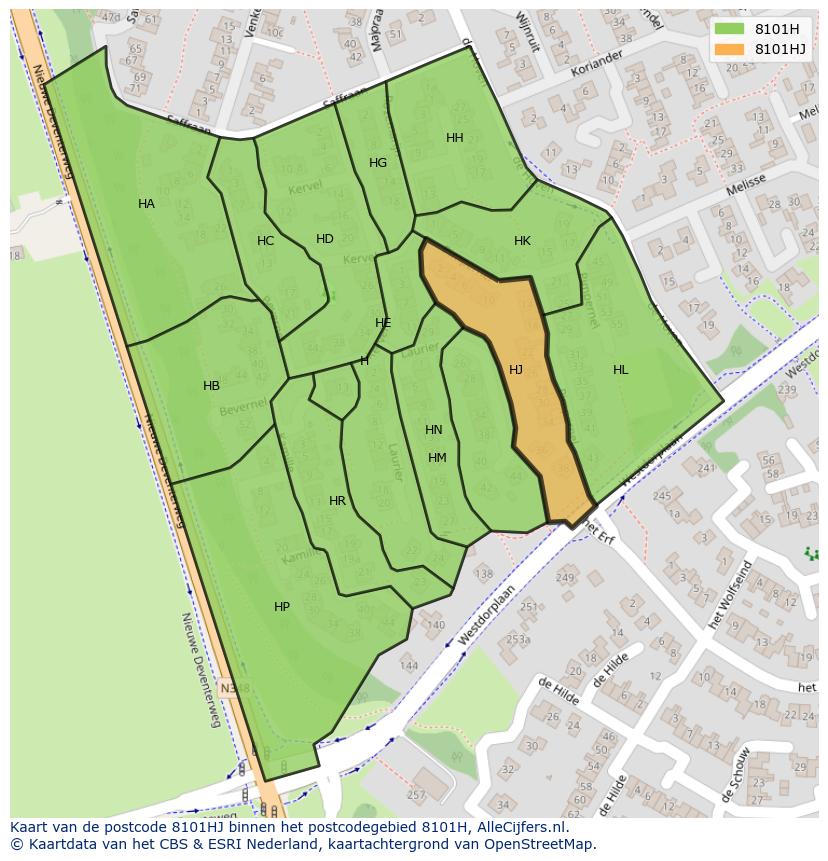 Afbeelding van het postcodegebied 8101 HJ op de kaart.