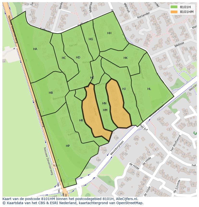 Afbeelding van het postcodegebied 8101 HM op de kaart.