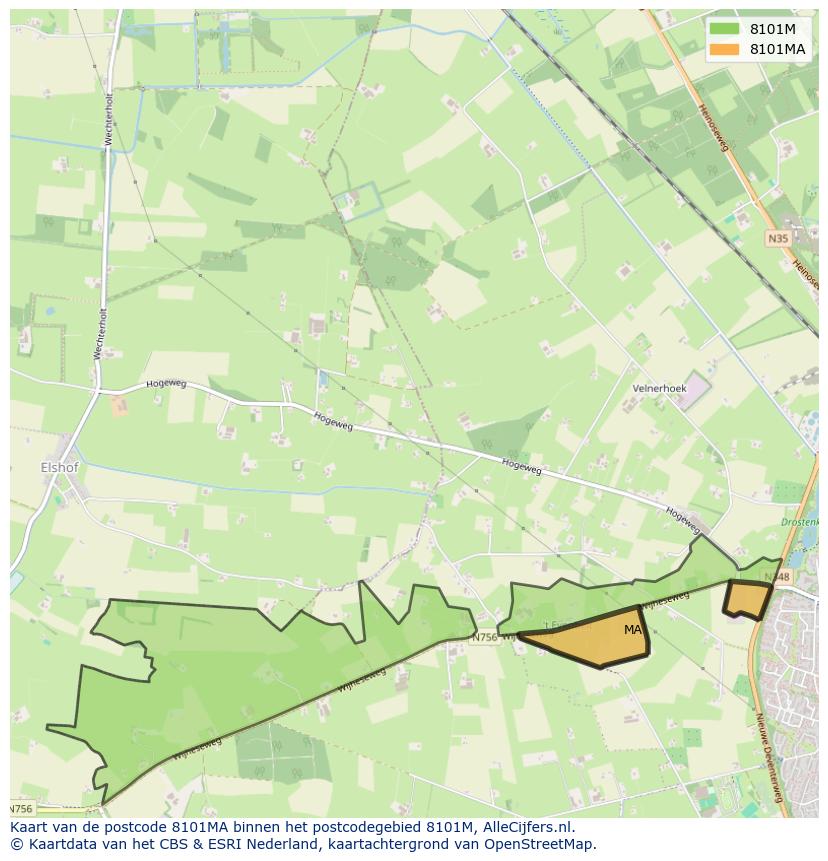 Afbeelding van het postcodegebied 8101 MA op de kaart.