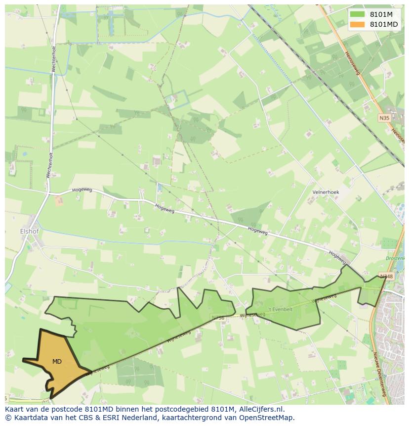 Afbeelding van het postcodegebied 8101 MD op de kaart.