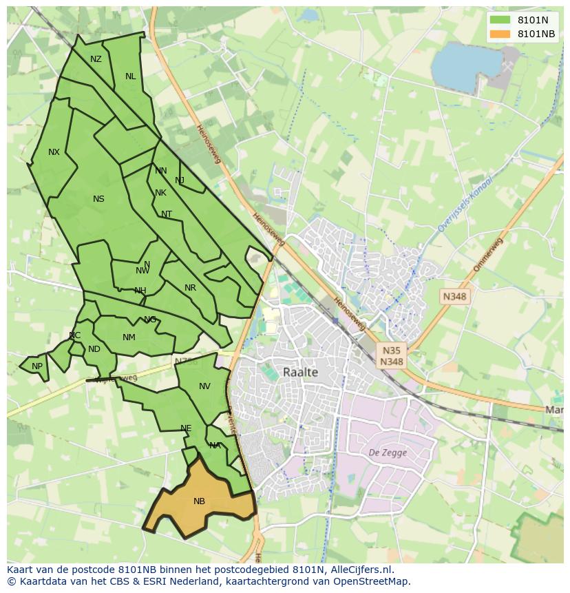 Afbeelding van het postcodegebied 8101 NB op de kaart.