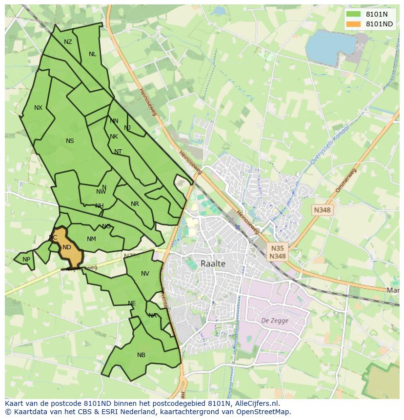 Afbeelding van het postcodegebied 8101 ND op de kaart.