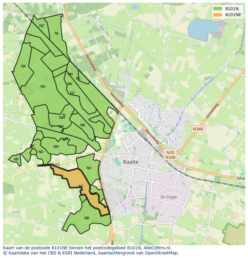 Afbeelding van het postcodegebied 8101 NE op de kaart.