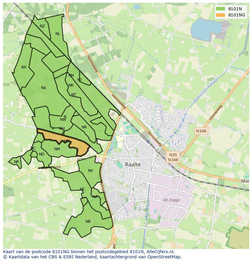 Afbeelding van het postcodegebied 8101 NG op de kaart.