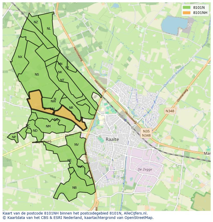 Afbeelding van het postcodegebied 8101 NH op de kaart.