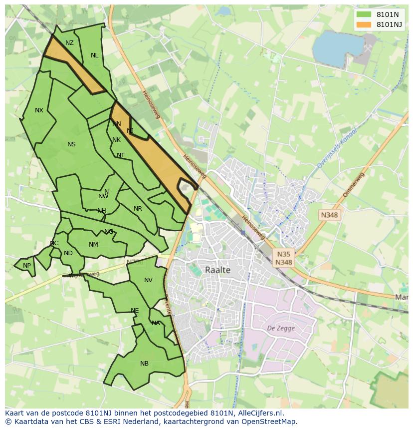 Afbeelding van het postcodegebied 8101 NJ op de kaart.