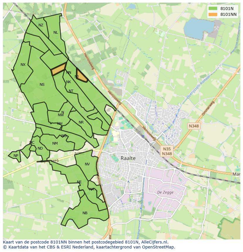 Afbeelding van het postcodegebied 8101 NN op de kaart.