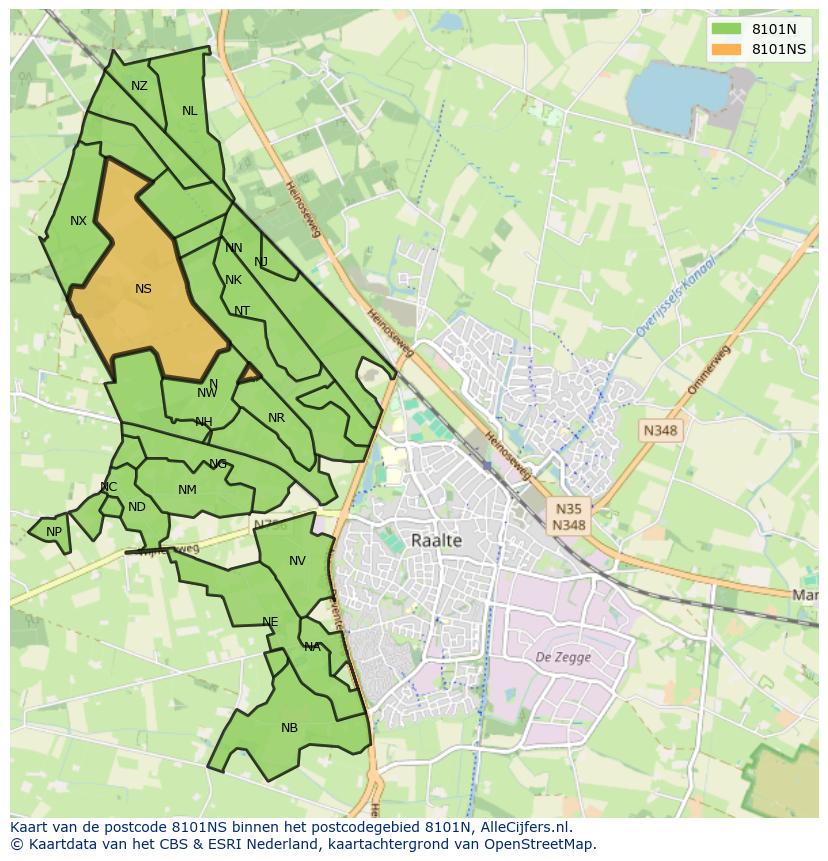 Afbeelding van het postcodegebied 8101 NS op de kaart.