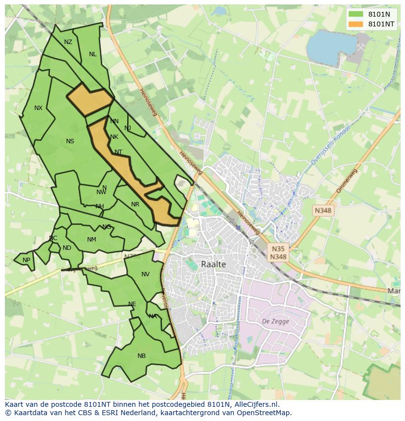 Afbeelding van het postcodegebied 8101 NT op de kaart.